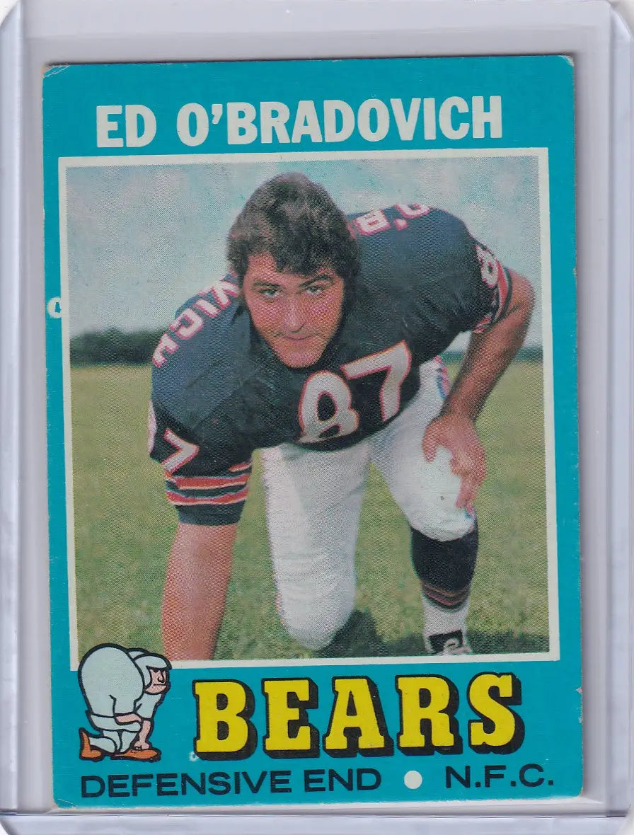 Topps Football trading card of Ed O’Bradovich in three-point stance for Chicago Bears