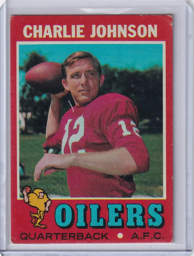 Vintage Topps Football card of Charley Johnson from the Houston Oilers
