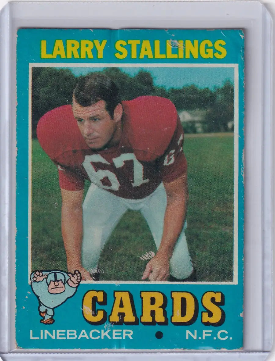 Vintage 1971 Topps Football card of Larry Stallings in red jersey for St. Louis Cardinals