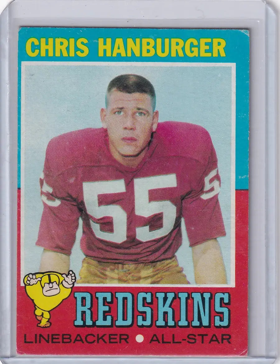 Vintage Topps Football card of Chris Hanburger, linebacker for Washington Redskins, #55