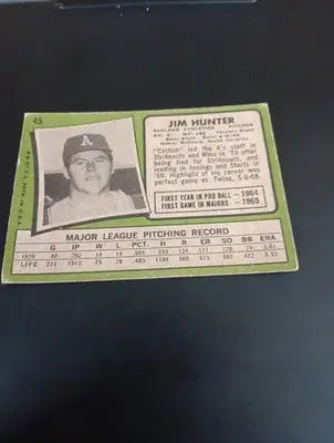 1971 Topps - Jim Catfish Hunter #45. Athletics. VG+ - Baseball Card Single