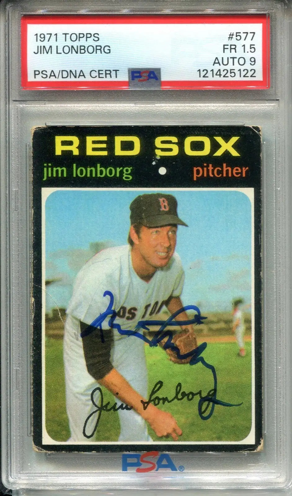 1971 Topps Jim Lonborg #577 Signed PSA 1.5 DNA 9 AUTO Red Sox - Baseball Card Single