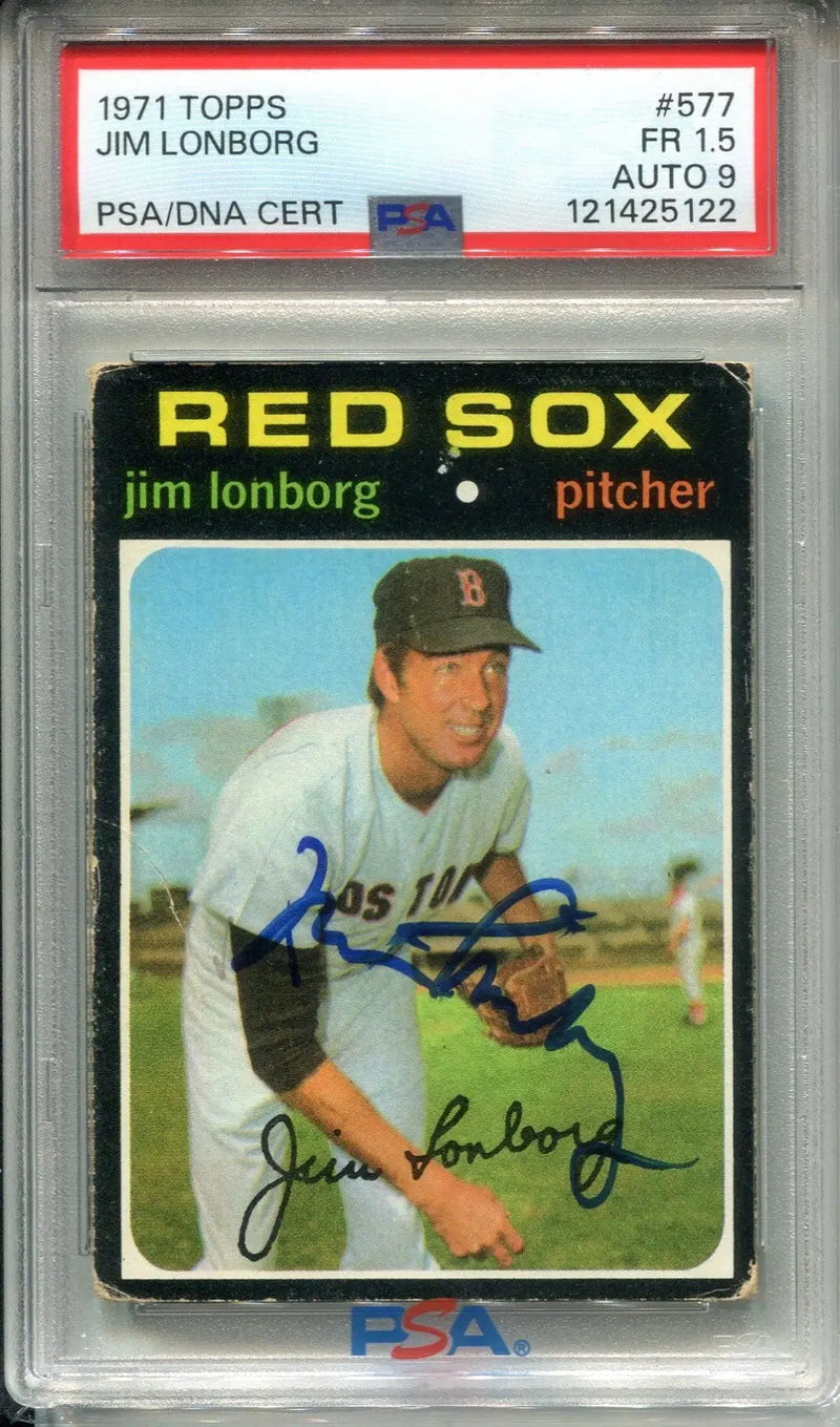 1971 Topps Jim Lonborg #577 Signed PSA 1.5 DNA 9 AUTO Red Sox - Baseball Card Single