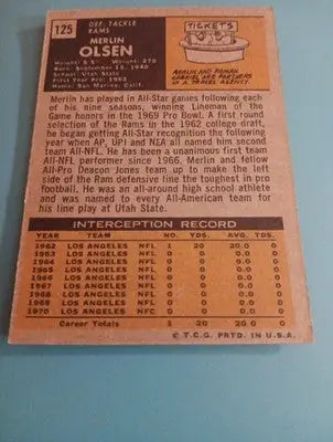 1971 Topps - Merlin Olsen #125. LA Rams. EX - Football Card Single