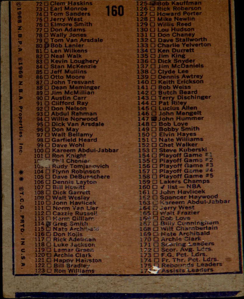 1972-73 Topps #160 NBA Checklist: 1-176 - Basketball Card Single
