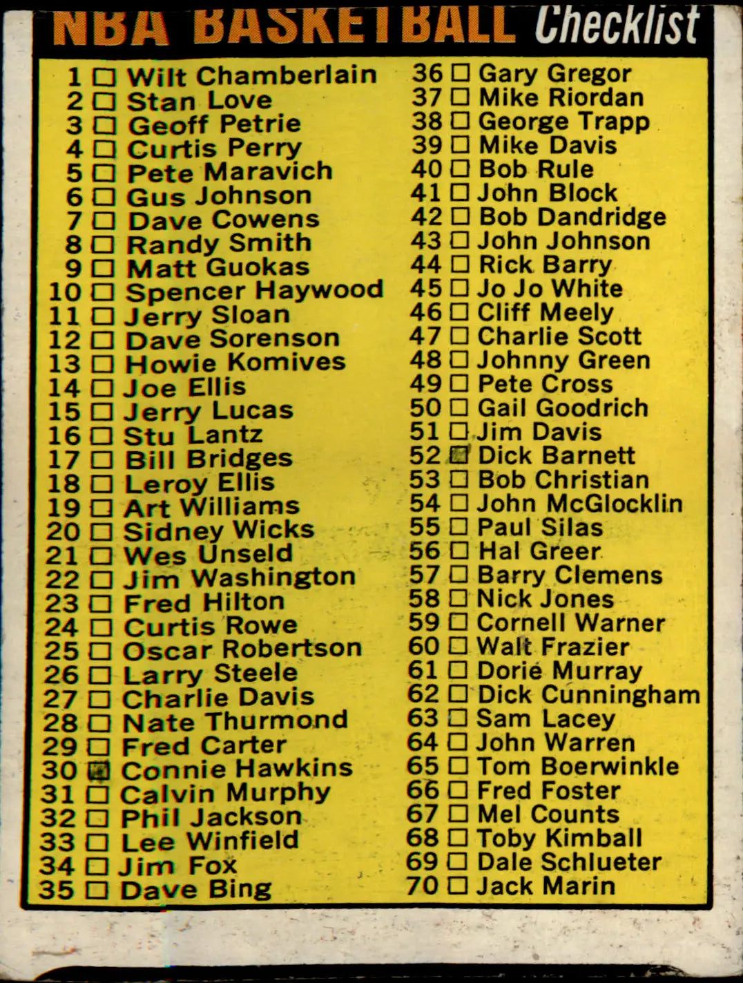 1972-73 Topps #160 NBA Checklist: 1-176 - Basketball Card Single