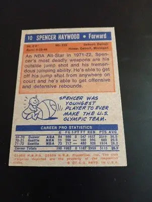 1972-73 Topps - Spencer Haywood #10. Seattle Supersonics. NRMT+ - Basketball Card Single