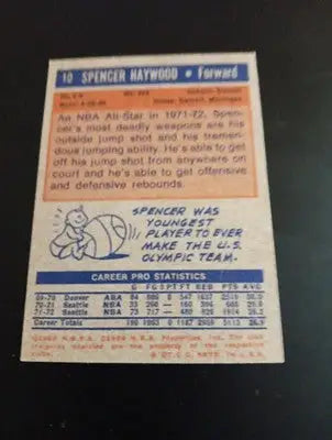 1972-73 Topps - Spencer Haywood #10. Seattle Supersonics. NRMT+ - Basketball Card Single