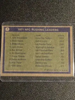1972 Topps #2 1971 NFC Rushing Leaders J.Brockington S.Owens W.Ellison - Football Card Single