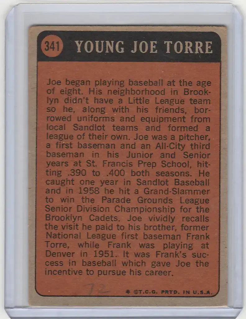 1972 Topps #341 Boyhood Photo Joe Torre St Louis Cardinals VGEX