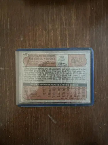 Thurman Munson MLB collector trading card in clear case from 1972 Topps #441