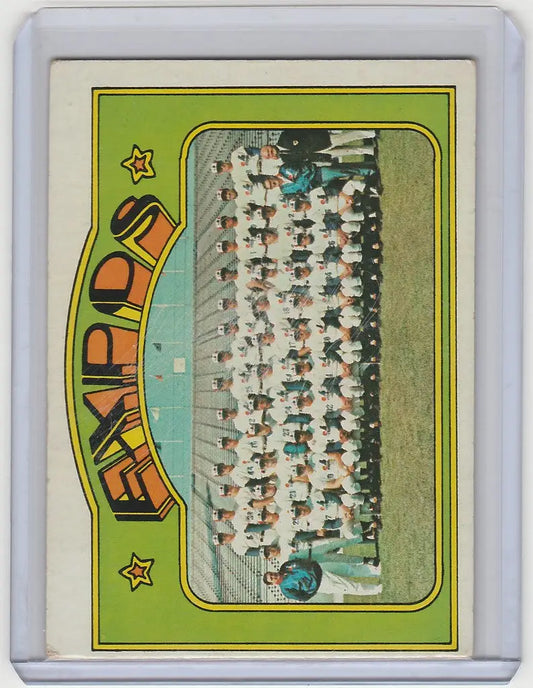 Vintage Montreal Expos team card showcasing a classic 1972 Topps collectible photo