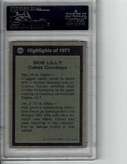 Graded Bob Lilly football card from 1972 Topps All-Pro, showcasing Dallas Cowboys HOF star