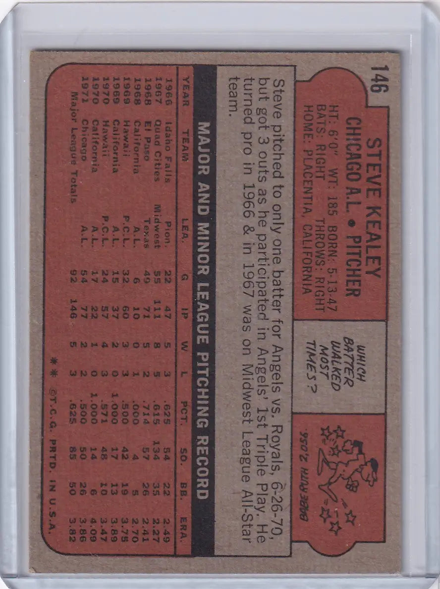 1972 Topps Baseball #146 Steve Kealey - Chicago White Sox