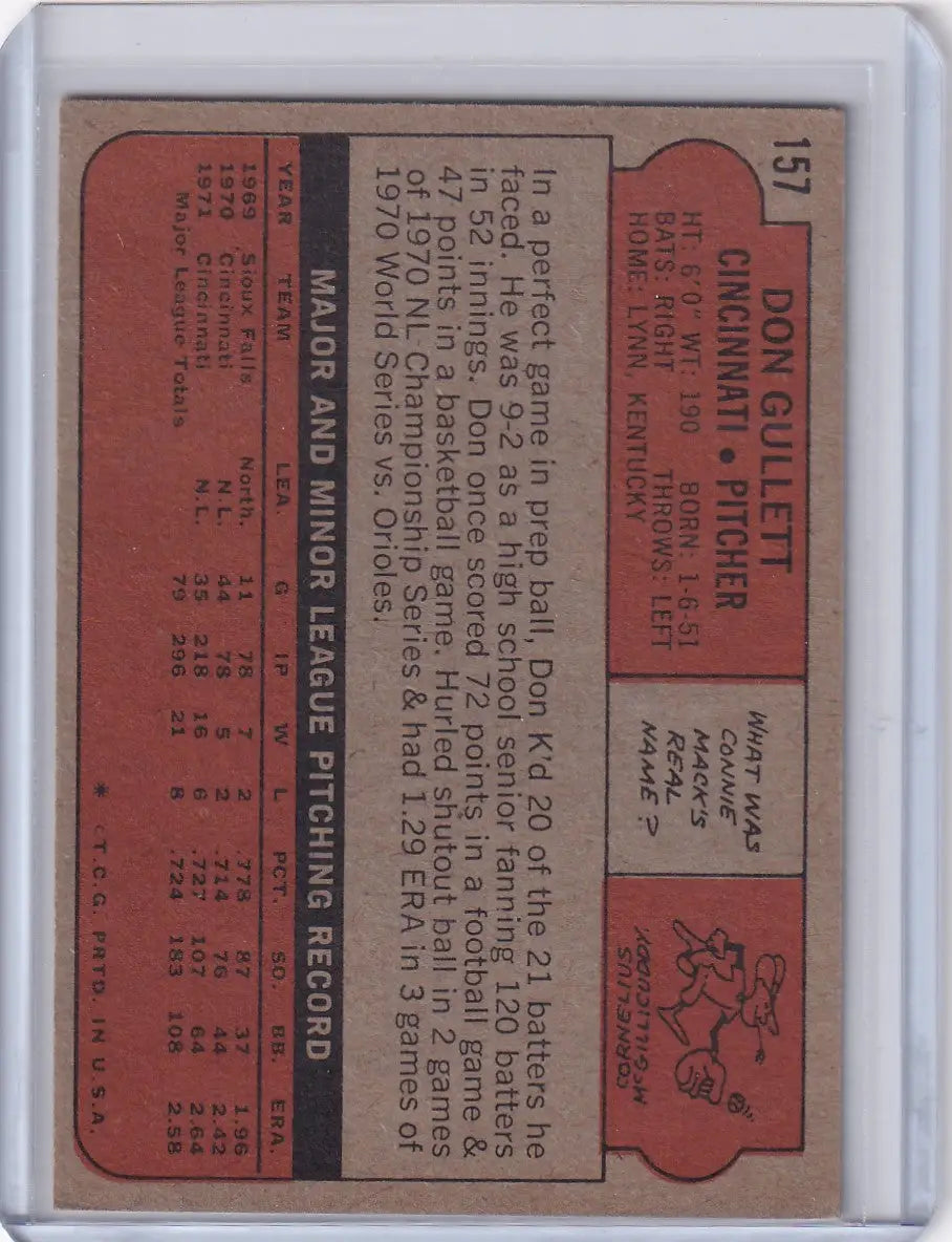 1972 Topps Baseball #157 Don Gullett - Cincinnati Reds