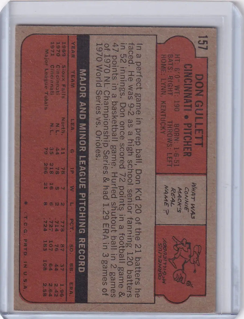 1972 Topps Baseball #157 Don Gullett - Cincinnati Reds