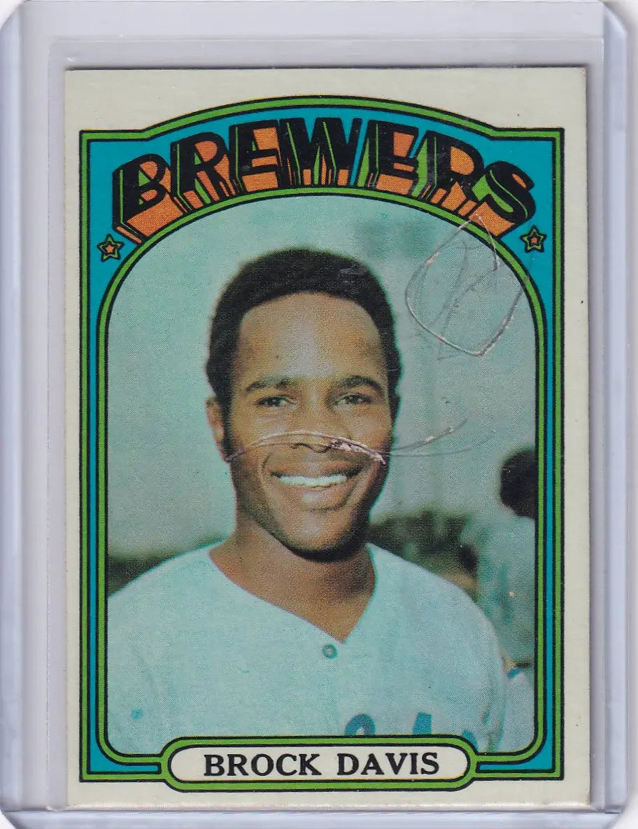 Vintage Topps Baseball card of Brock Davis featuring Milwaukee Brewers in green frame