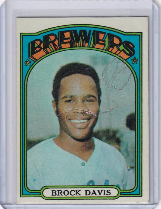 Vintage Topps Baseball card of Brock Davis featuring Milwaukee Brewers in green frame