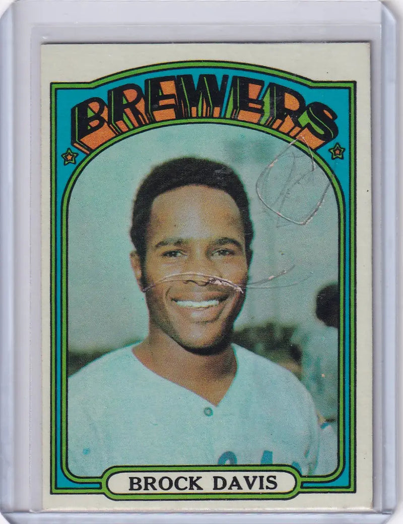 Vintage Topps Baseball card of Brock Davis featuring Milwaukee Brewers in green frame