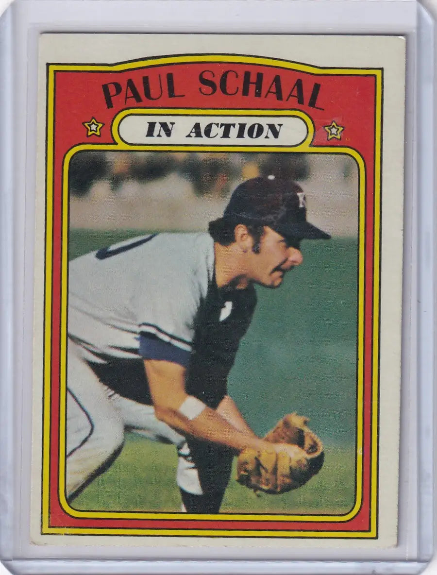 Vintage Topps Baseball card featuring Kansas City Royals fielder in defensive stance