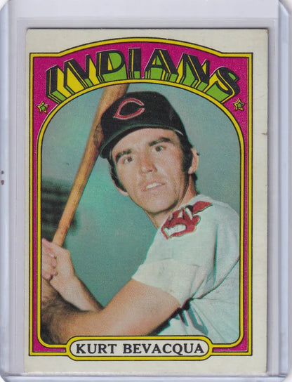 1972 Topps Baseball Card of Kurt Bevacqua in batting pose for Cleveland Indians