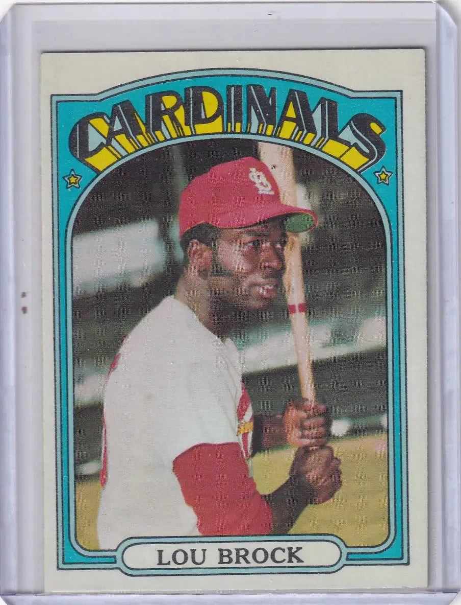 Vintage Topps Baseball Lou Brock card in protective sleeve featuring Louis Cardinals player