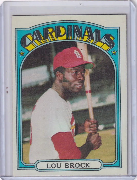 Vintage Topps Baseball Lou Brock card in protective sleeve featuring Louis Cardinals player