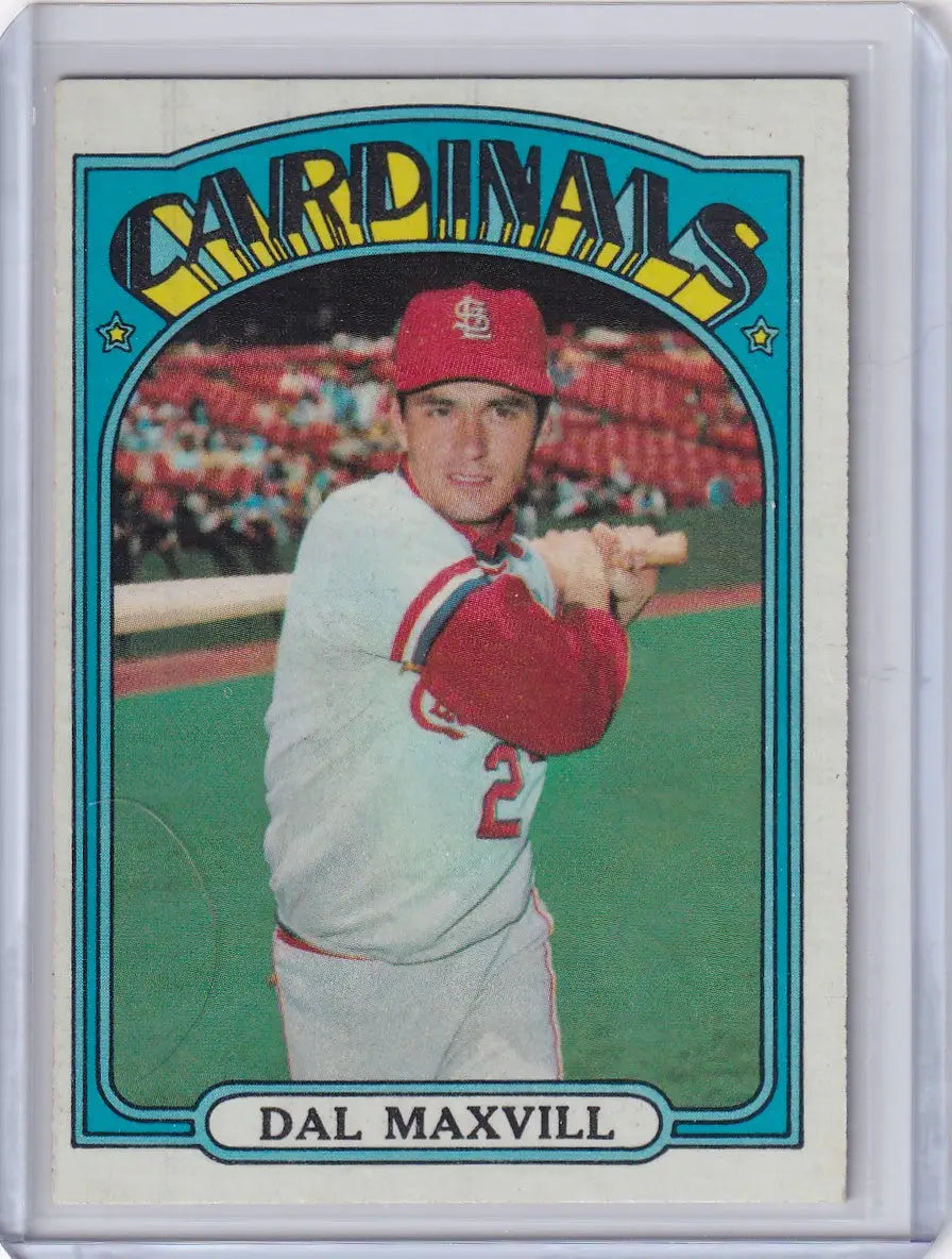 1972 Topps Baseball card featuring St. Louis Cardinals player Dal Maxvill in batting stance