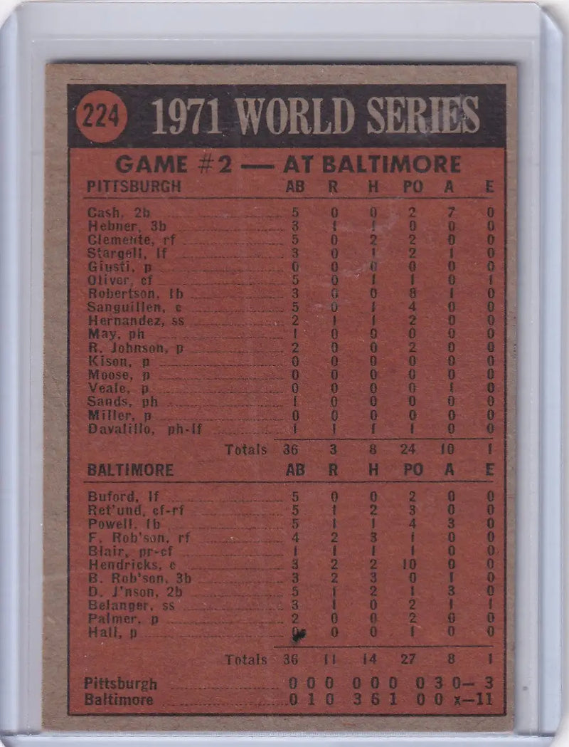 1972 Topps Baseball #224 1971 World Series Game No. 2 WS - Baltimore Orioles