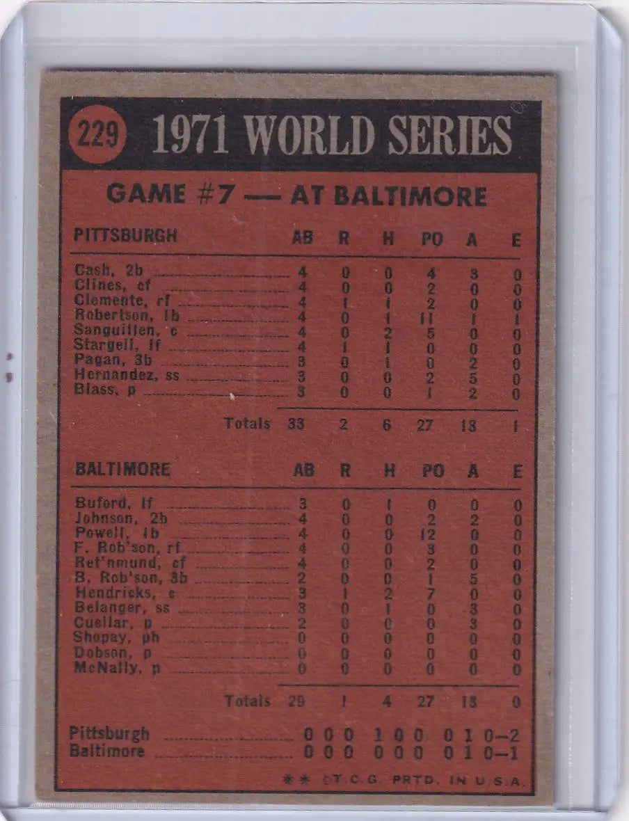 1972 Topps Baseball #229 1971 World Series Game No. 7 WS - Pittsburgh Pirates