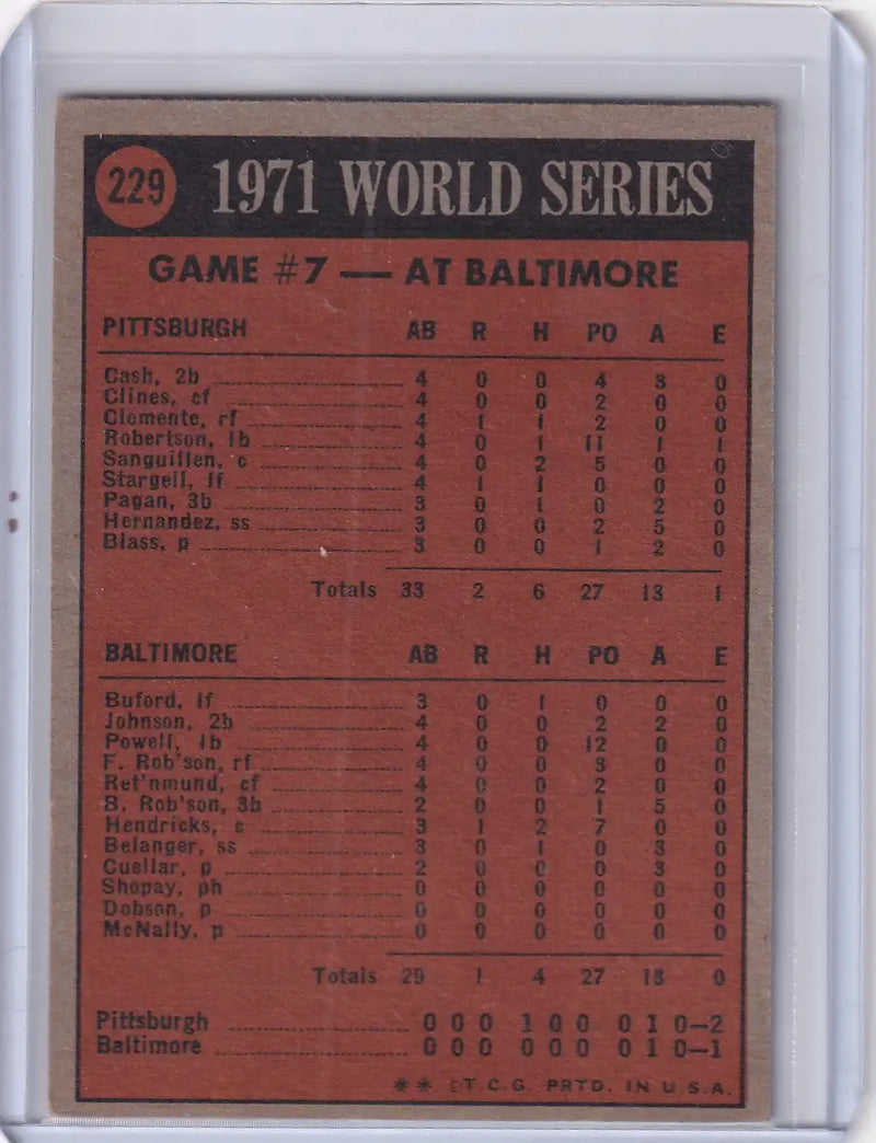 1972 Topps Baseball #229 1971 World Series Game No. 7 WS - Pittsburgh Pirates