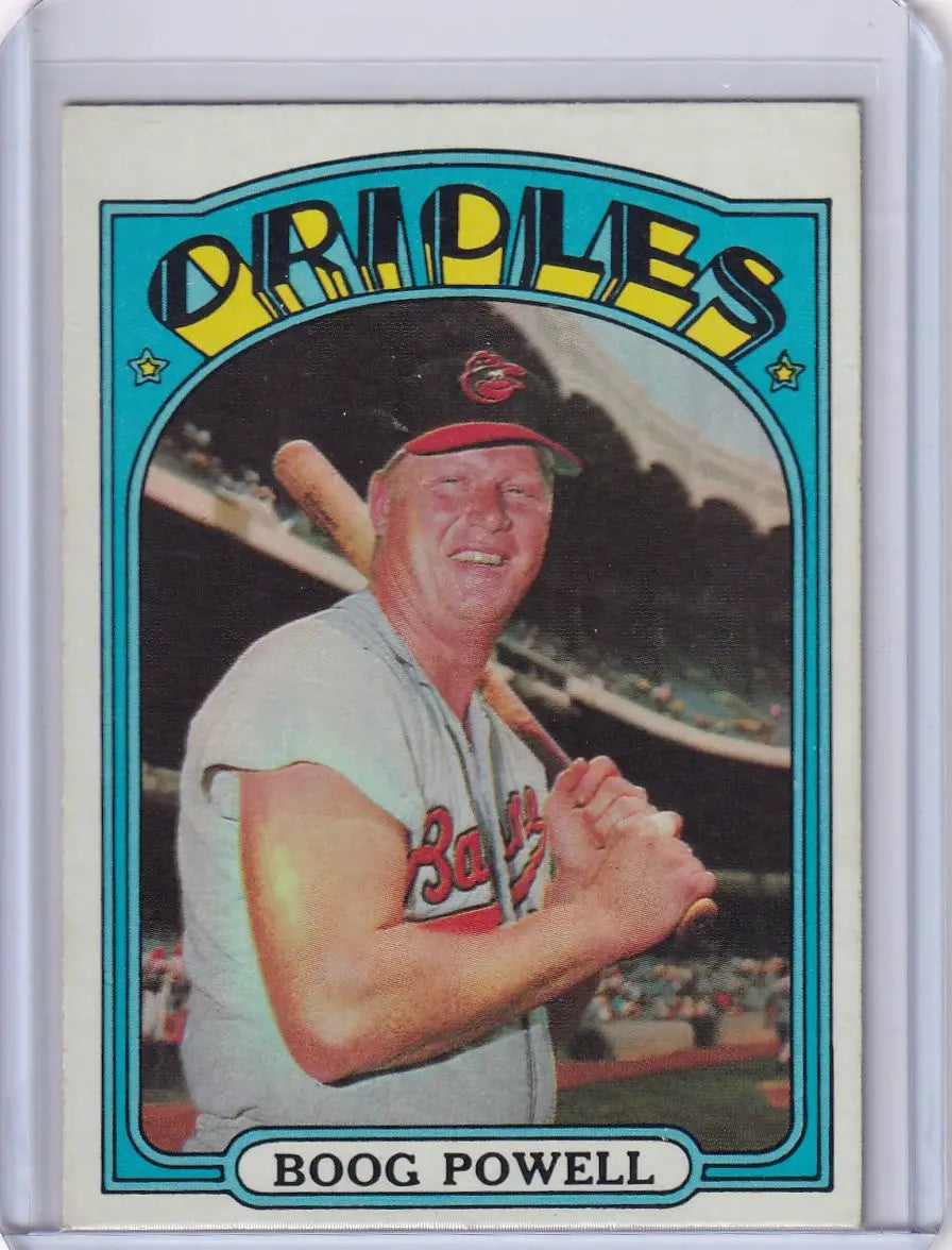 Vintage 1972 Topps Baseball card featuring Boog Powell of the Baltimore Orioles in batting stance