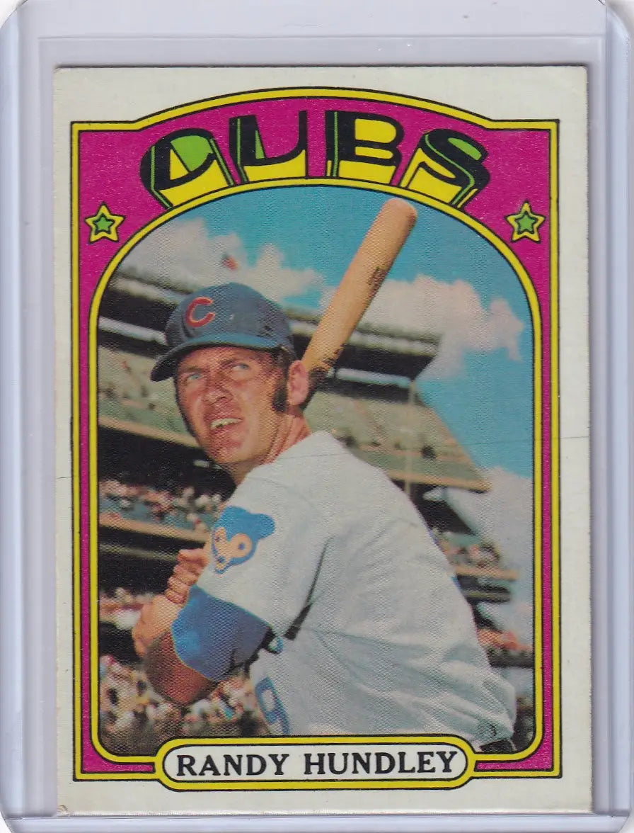 Vintage 1972 Topps Baseball card of Randy Hundley, Chicago Cubs player at bat