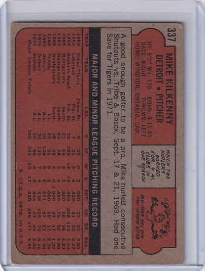 Vintage 1972 Topps Baseball card of Mike Kilkenny from the Detroit Tigers