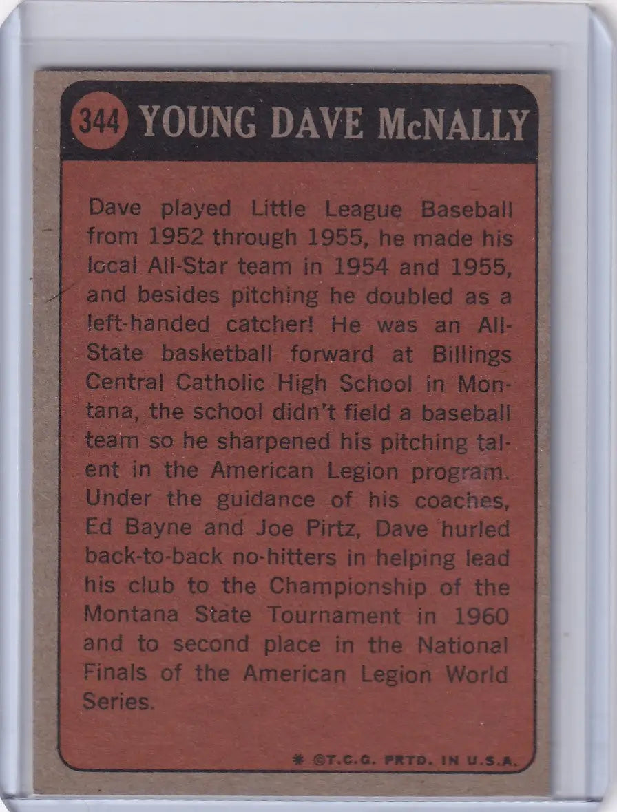 Vintage Dave McNally 1972 Topps Baseball card featuring Baltimore Orioles player