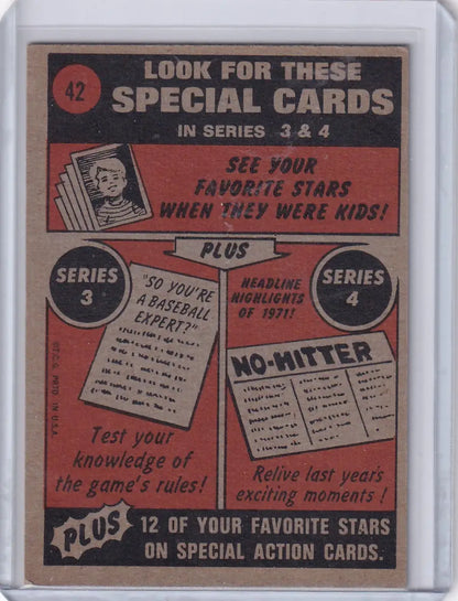 Vintage advertisement for 1972 Topps Baseball #42 Tommy Davis of Oakland Athletics