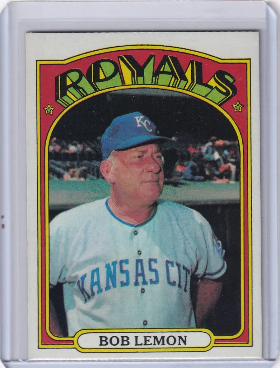 Bob Lemon 1972 Topps Baseball card, Kansas City Royals manager collectible
