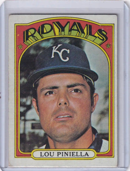 Lou Piniella baseball card from 1972 Topps Baseball featuring Kansas City Royals
