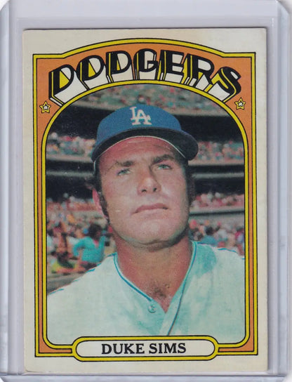 Vintage 1972 Topps Baseball #63 Duke Sims Los Angeles Dodgers card for collectors