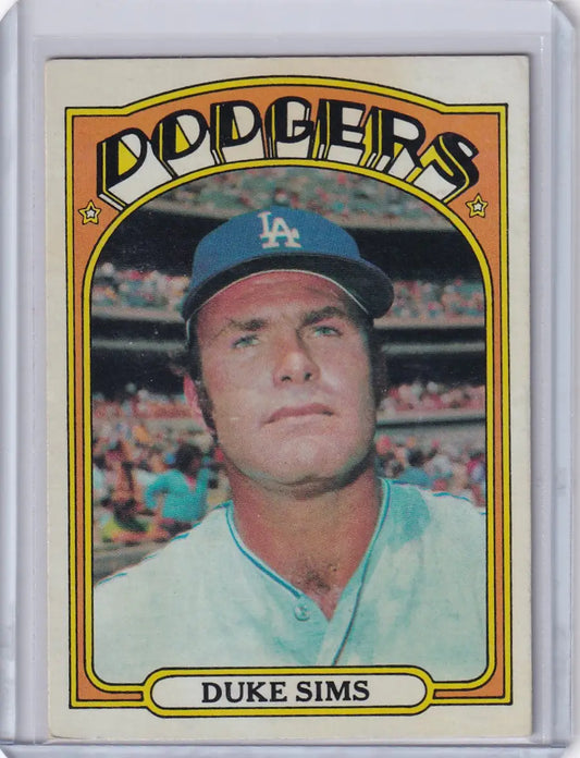 Vintage 1972 Topps Baseball #63 Duke Sims Los Angeles Dodgers card for collectors