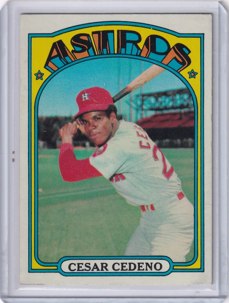 Vintage 1972 Topps Baseball card of Cesar Cedeno in Houston Astros uniform