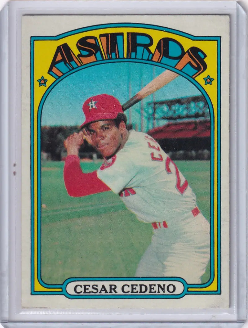 Vintage 1972 Topps Baseball card of Cesar Cedeno in Houston Astros uniform