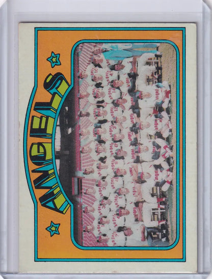 Vintage California Angels trading card with pink-tinted team photograph from Topps Baseball