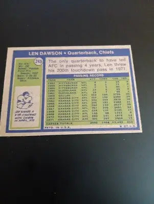 1972 Topps Football - #245 Len Dawson. KC Chiefs. NRMT+