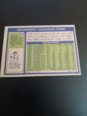 1972 Topps Football - #245 Len Dawson. KC Chiefs. NRMT+