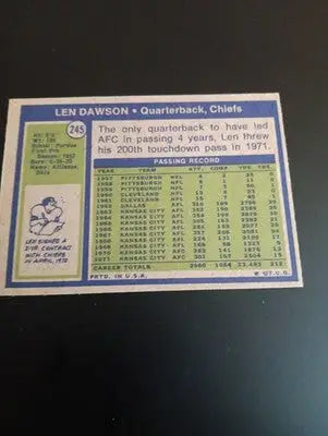 1972 Topps Football - #245 Len Dawson. KC Chiefs. NRMT+