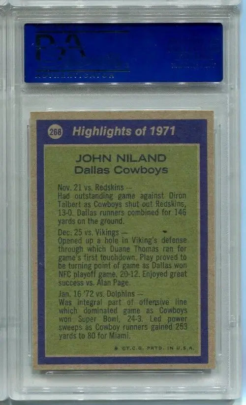 1972 Topps Football #268 John Niland All-Pro PSA 9 Dallas Cowboys High #