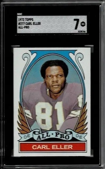 Graded Carl Eller football card from 1972 Topps NFL Minnesota Vikings SGC 7 NMT