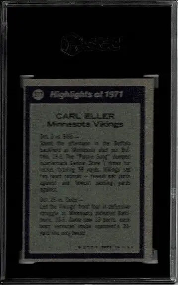 Encased Carl Eller trading card from 1972 Topps Football NFL Minnesota Vikings SGC 7 NMT