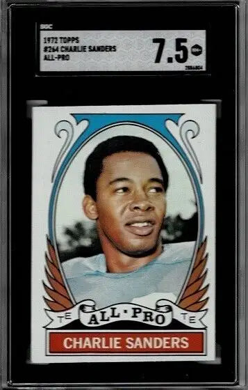 Graded 1972 Topps Charlie Sanders football card for collectors of trading cards